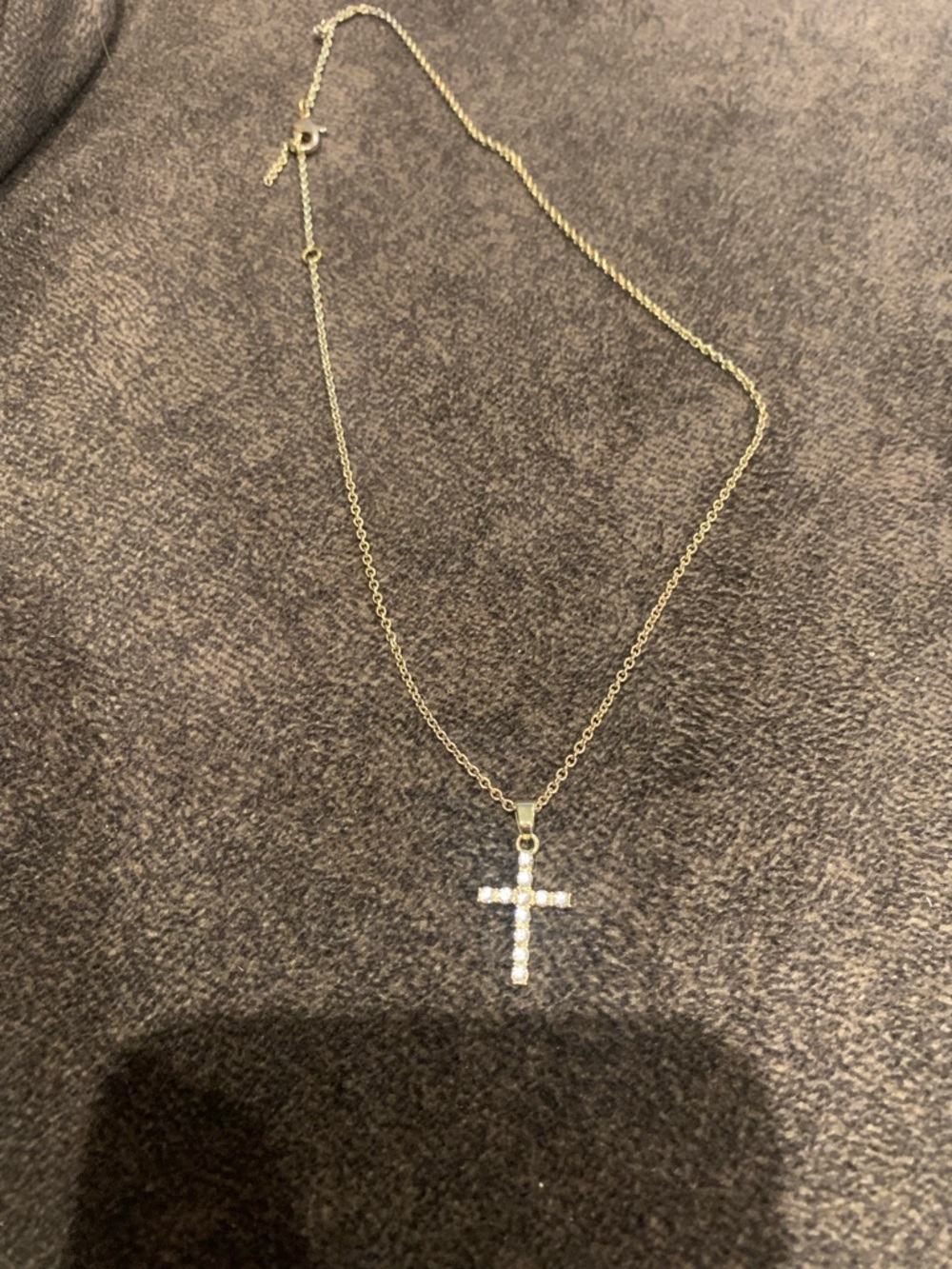 Gold Cross Pendant Necklace with Clear Stones - Women Jewelry